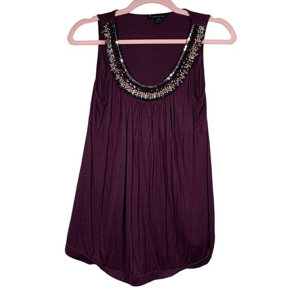 FOREVER 21 Purple Beaded Sequins Collar Sleeveless Blouse S/P - Picture 1 of 10